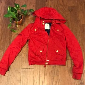 Little red hooded jacket. From Arthropologie.